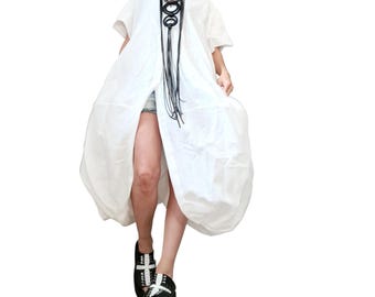 White Oversized Linen Shirt Tunic | Avant Garde Minimalist | womens clothing