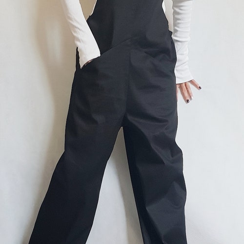 Women shops long Jumpsuit, Extravagant Black Overall, Loose Women Overall, Gothic Jumpsuit, Casual Wide Leg Overall, Overalls with Straps