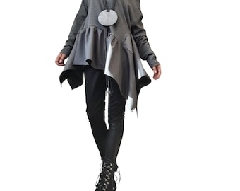 Asymmetric Deconstructed Blouse, Avant Garde Long Sleeve Top