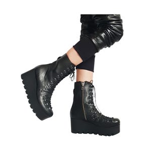 Black Platform Boots, Gothic Ankle Booties, Leather Steampunk Style, Avant Garde Women Footwear