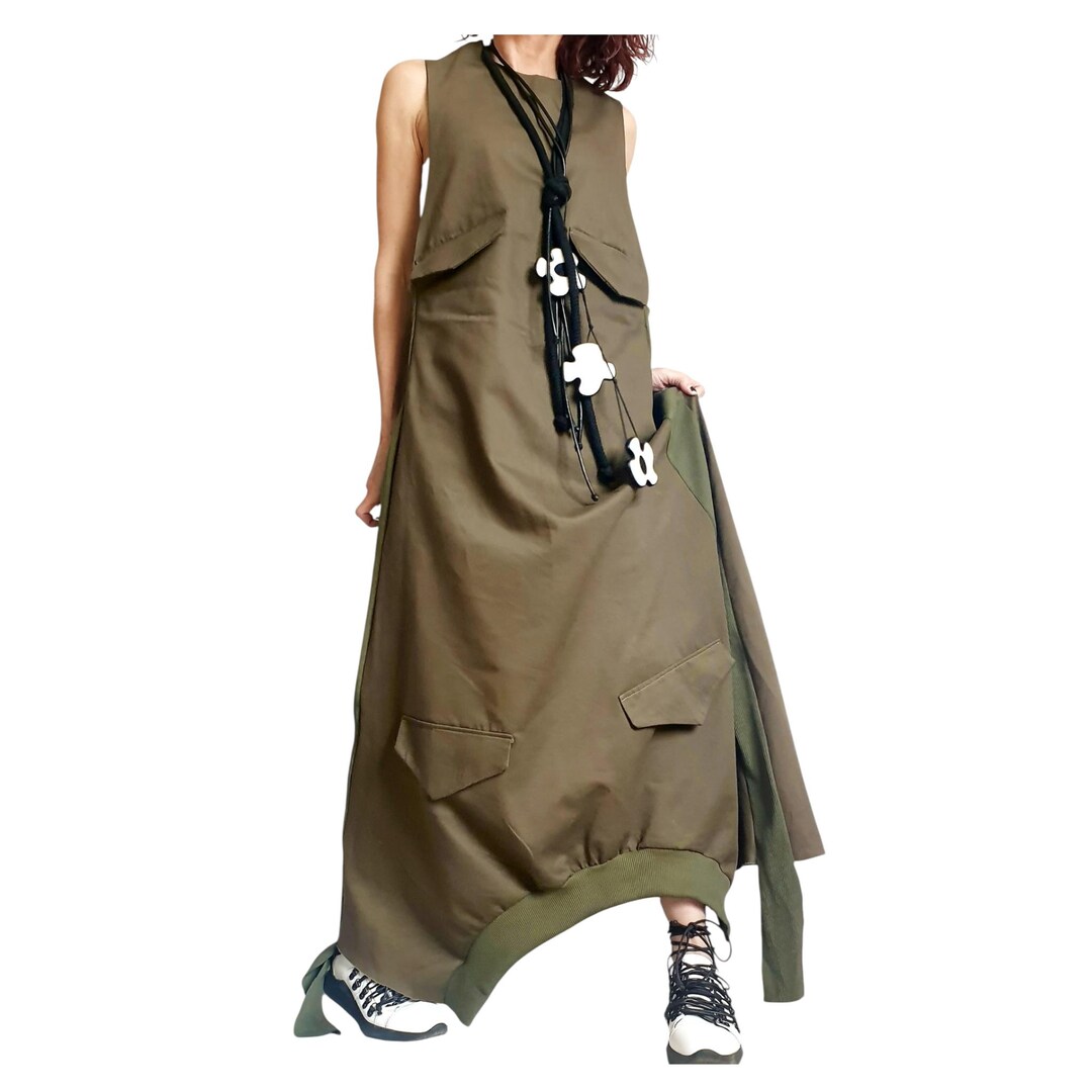 green cargo dress Eleanor Denim Wild Dove Boutique Perfect for brunch Sleeveless Zip Front Tie Waist