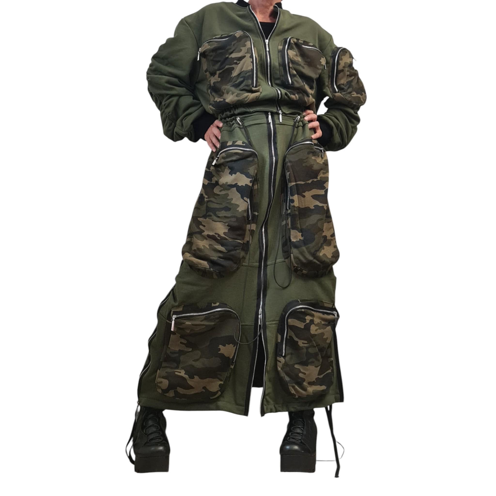 Cargo Military Maxi Skirt Camo Pockets | Avant Garde Women's