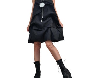 Vestido de lino negro para mujer, vestido gótico sin mangas, túnica holgada, ropa asimétrica de talla grande
