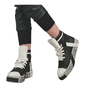 Baskets montantes en cuir noir blanc, chaussures à plateforme à lacets, chaussures extravagantes faites main