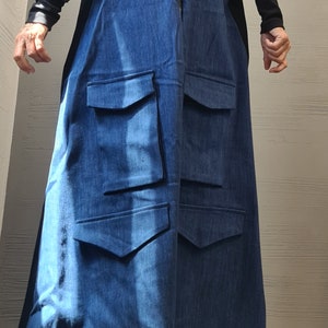 Deconstructed Denim Dress, Long Loose Dress, Pockets Dress, Asymmetric Dress, Gothic Dress, Extravagant Dress, Sleeveless Dress