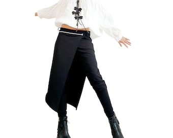 Pantalon asymétrique en coton avec jupe, style gothique avant-gardiste, pantalon grande taille