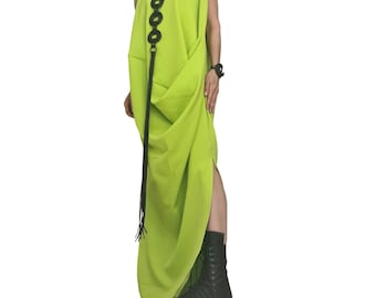 Lime Green Maxi Dress, Asymmetrical wedding dress
