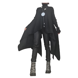 Black Gothic Asymmetric Knit Tunic, Oversized Long Sweater, Plus Size Top