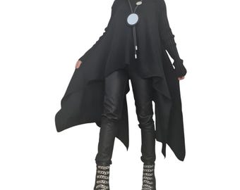 Black Gothic Knit Tunic, Asymmetric Long Sweater, Plus Size Top