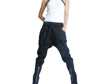 Extravagant Women Harem Pants, Tight Zipper Pants, Women Baggy Trousers, Cyberpunk Trousers, Black Loose Pants, Gothic Pants