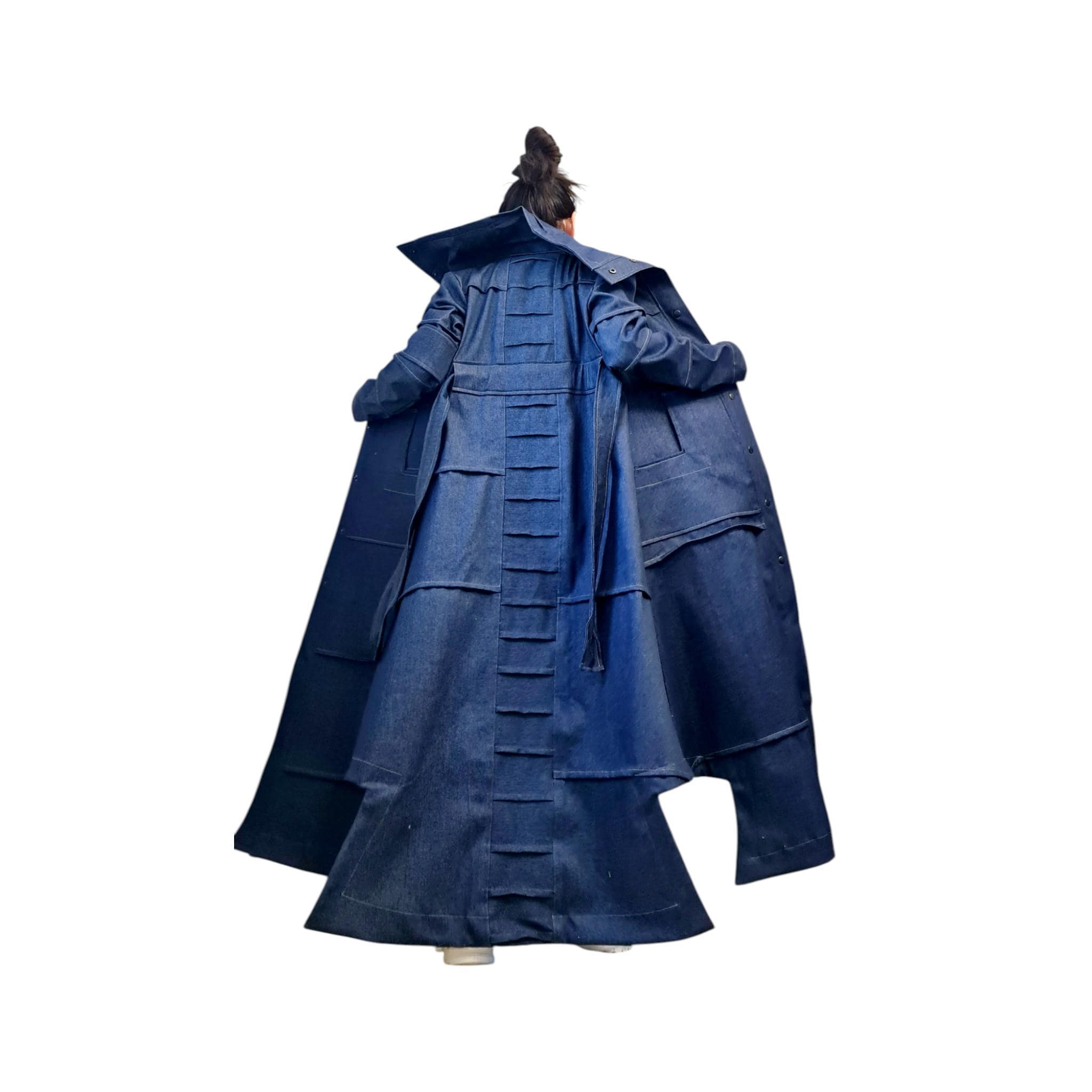 Denim Layered Trench Coat – Oversized Avant-garde Blazer 