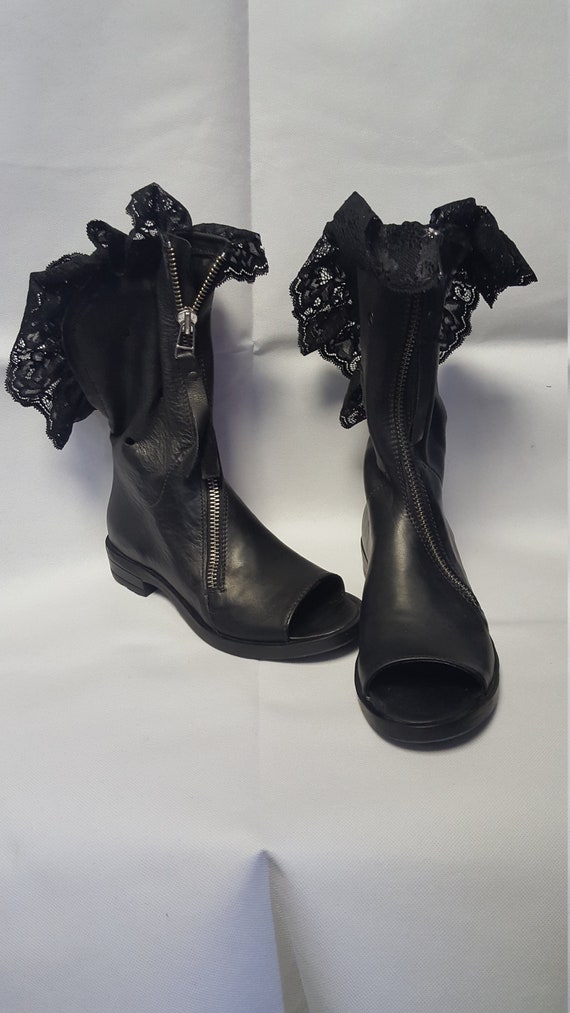 Peep toe combat boots hotsell