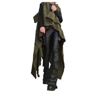 Military Green Mohair Cardigan, Asymmetric Maxi Knitted Vest, Oversized Sweater