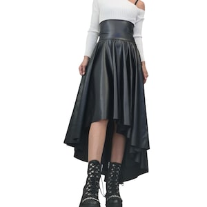 Eco Leather High Waist Asymmetric Skirt, Extravagant Black Gothic Skirt image 2