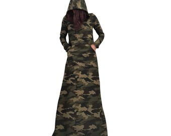 Camouflage Maxi Hoodie Dress