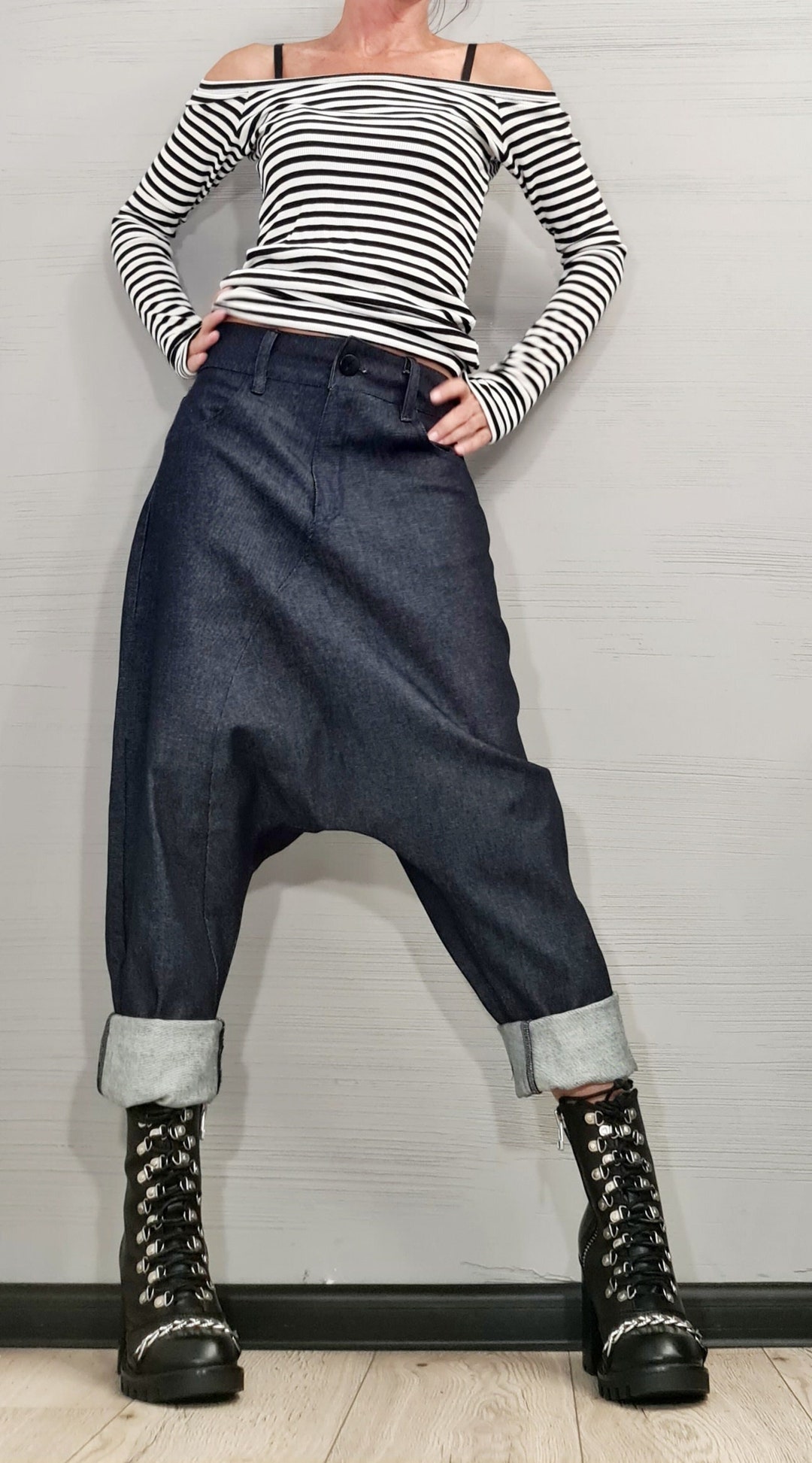 Women Summer Retro Denim Spliced Harem Pants main image 0