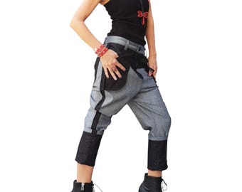 Denim Pants, Harem Pants, Women Jeans, Urban Clothing, Drop Crotch Pants, Avant Garde Clothing, Grunge Pants, Urban Pants, Loose Pants