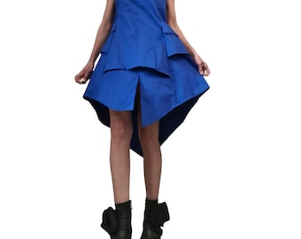 Royal Blue Extravagant Sleeveless Dress, Plus Size Futuristic Clothing