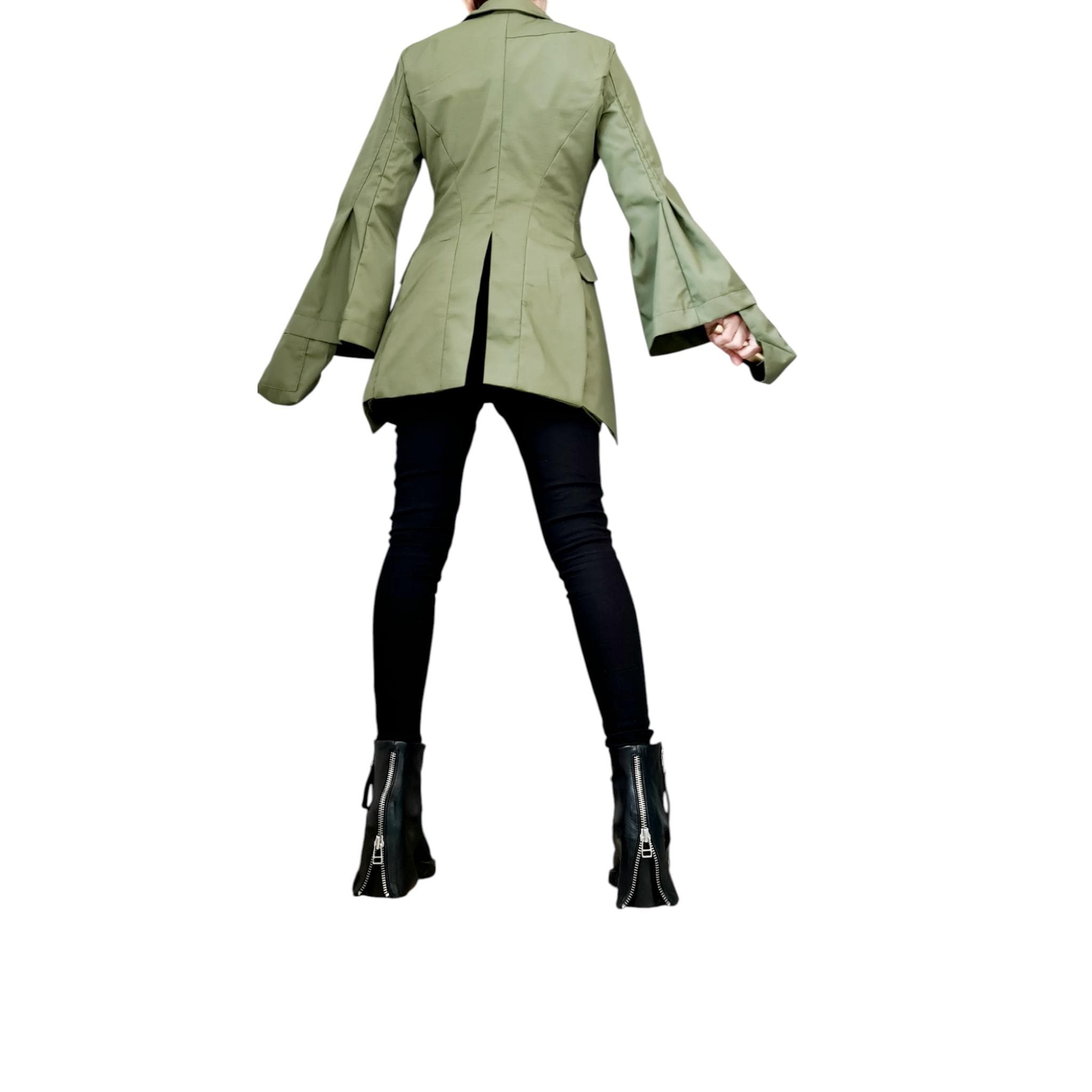 Extravagant Military Jacket, Avantgarde Green Cotton Blazer