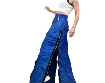 Royal Blue Maxi Cargo Skirt with Zippers, Oversized Avant Garde Clothing, Techwear Festival Outfit
