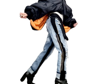 Chaqueta acolchada convertible negra y naranja, mangas desmontables, opción de chaleco acolchado, tallas grandes.
