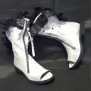 Open Toes Summer Boots, White Ankle Boots, Leather Shoes, Lace Shoes, Summer Wedding Shoes, Gothic Shoes, Extravagant Shoes