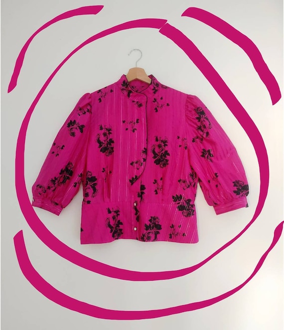 Pink & black statement blouse top