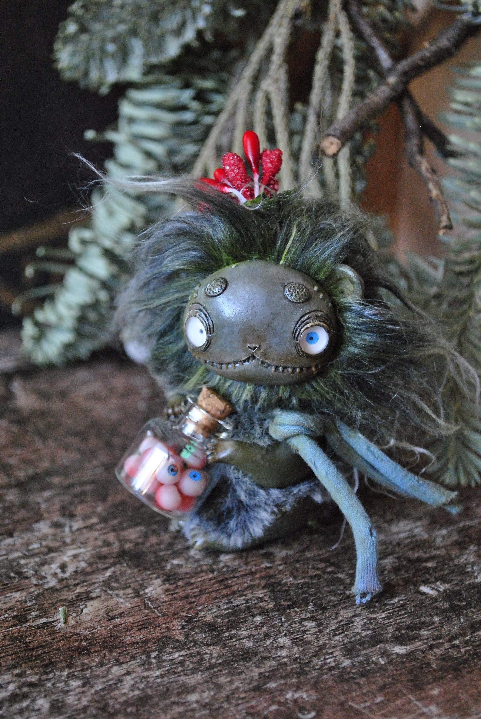Cute creepy plush cat art doll monster original miniature | Etsy