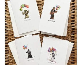 Star Wars Birthday Cards - Set of 4 (5x7 Inches)