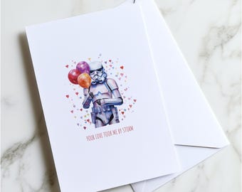 Stormtrooper Valentines Card - Watercolor Anniversary Card