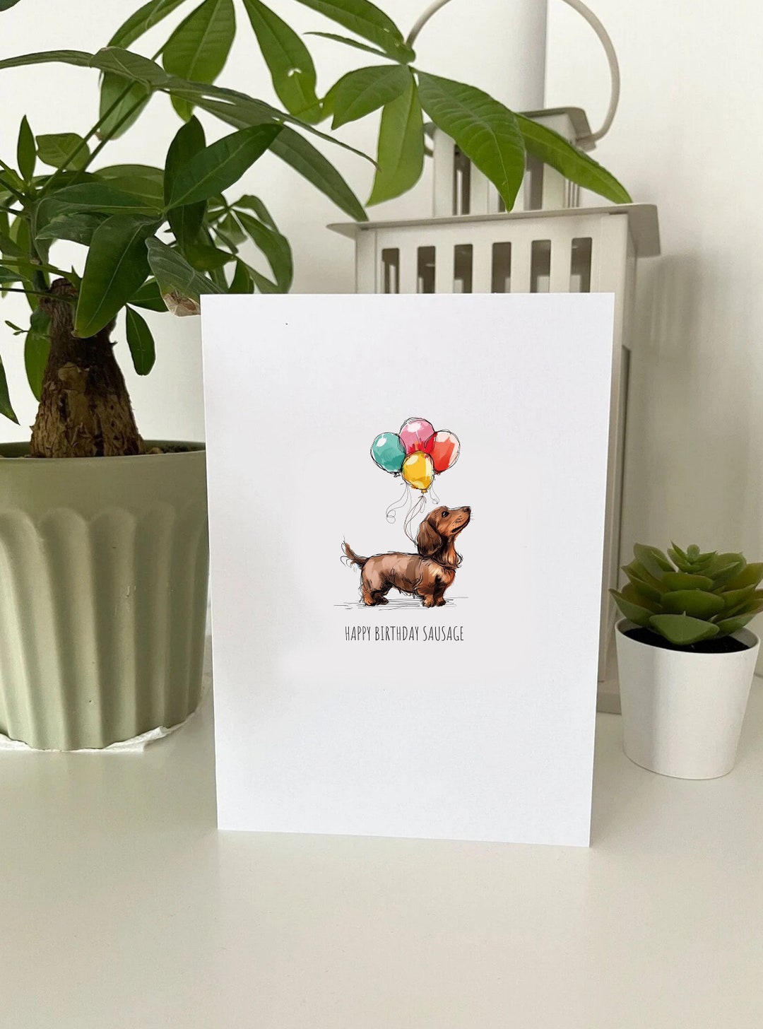 Dachshund Birthday Card – Funny Sausage Dog With Balloons (digital ...