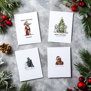 Star Wars Weihnachtskarten - 4er Pack - Weihnachtskarten - Yoda - Darth Vader - Stormtrooper - Chewbacca
