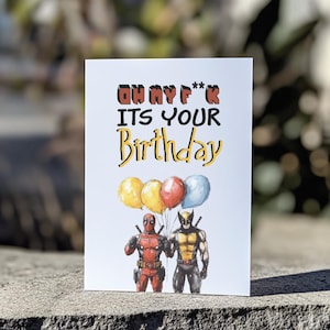 Cartão de aniversário Deadpool e Wolverine - Deadpool - Wolverine - Aniversário - Cartão de feliz aniversário - Marvel - Cartão de aniversário Marvel - Cartão engraçado
