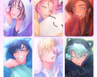 May include: A photocard set titled "Alien Stage" featuring six anime-style illustrations of people in hooded pajamas. The top left card has a person in a white bear hoodie. The top right card has a person in a red fox hoodie. The text "Pyjama Party" is at the top.