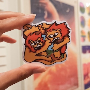 ¡¡LUCHA DE LEONES!! Pegatinas / 6 cm / Grandes felinos / Pegatinas enormes / Pegatinas resistentes al agua /