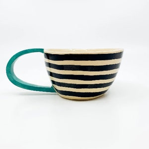 AVGUSTA & TONE Handmade, ceramic coffee mug, turquoise, ceramic tea cup, stripes, mothers day present, fathers day gift image 6