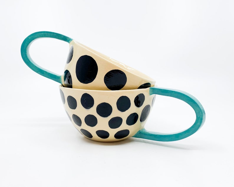 METKA & RUDOLF Handmade, ceramic coffee mug, turquoise, ceramic tea cup, circle, wedding gift, gift for mom, housewarming present, image 2