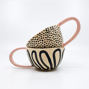 MARA & HINKO, Handmade, ceramic coffee mug, pink, ceramic tea cup, stripes, mother’s day present, gift for mom, anniversary gift,
