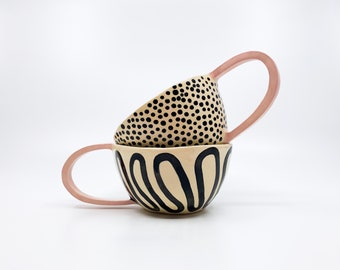Handmade, ceramic coffee mug, pink, ceramic tea cup, stripes, mother’s day present, gift for mom, anniversary gift, MARA & HINKO