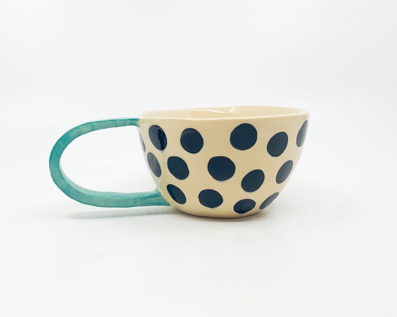 METKA & RUDOLF Handmade, ceramic coffee mug, turquoise, ceramic tea cup, circle, wedding gift, gift for mom, housewarming present, image 3