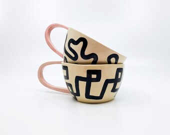 Handmade, ceramic coffee mug, pink, ceramic tea cup, abstract, birthday gift, gift for mom, gift for a couple, MELITA & ANTON