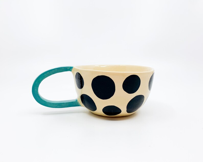 METKA & RUDOLF Handmade, ceramic coffee mug, turquoise, ceramic tea cup, circle, wedding gift, gift for mom, housewarming present, image 5