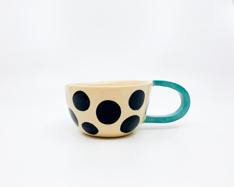 METKA & RUDOLF Handmade, ceramic coffee mug, turquoise, ceramic tea cup, circle, wedding gift, gift for mom, housewarming present, RUDOLF-large circles