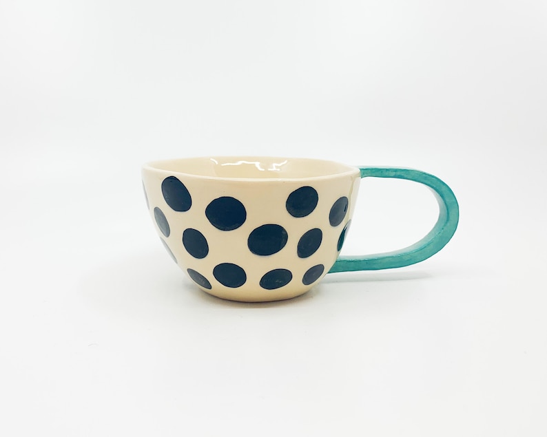 METKA & RUDOLF Handmade, ceramic coffee mug, turquoise, ceramic tea cup, circle, wedding gift, gift for mom, housewarming present, METKA-small circles
