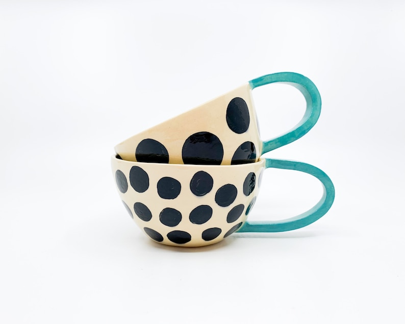 METKA & RUDOLF Handmade, ceramic coffee mug, turquoise, ceramic tea cup, circle, wedding gift, gift for mom, housewarming present, image 1