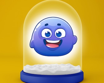 Cute Blue Mascot Character | Bolb Cartoon Illustration | Friendly and kawaii Mascot for Branding, Stickers & Digital Use