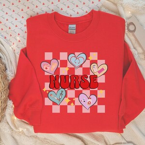 Retro Heart Nurse Sweatshirt - Valentine&#39;s Day RN Gift