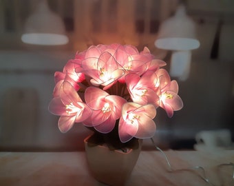 Pink Rain Lily Nylon Flower Bouquet with LED Lights, Battery Operated.