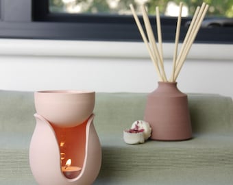 Handmade Ceramic Essential Oil Burner, Pink Wax Melt Burner, Home Fragrance Gift
