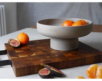 Handmade Ceramic Pedestal Fruit Bowl, Stone Grey Contemporary Table Centrepiece, Modern Scandinavian Ceramics